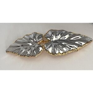 Doreen Ryan Leaf Belt Buckle Gold Tone Silver Enamel Vintage Signed